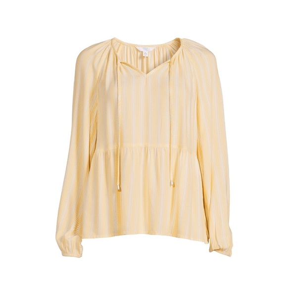 TIME AND TRUE Yellow Woven Peplum long sleeve Blouse/Top Size L (12-14) - Picture 5 of 14